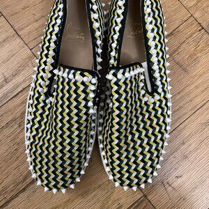 Christian Louboutin Roller Boat Stud Sneakers MEN 7 Yellow Zigzag Slip On